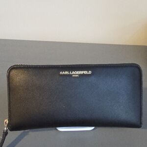 Karl Lagerfeld Black Zip-Around Wallet